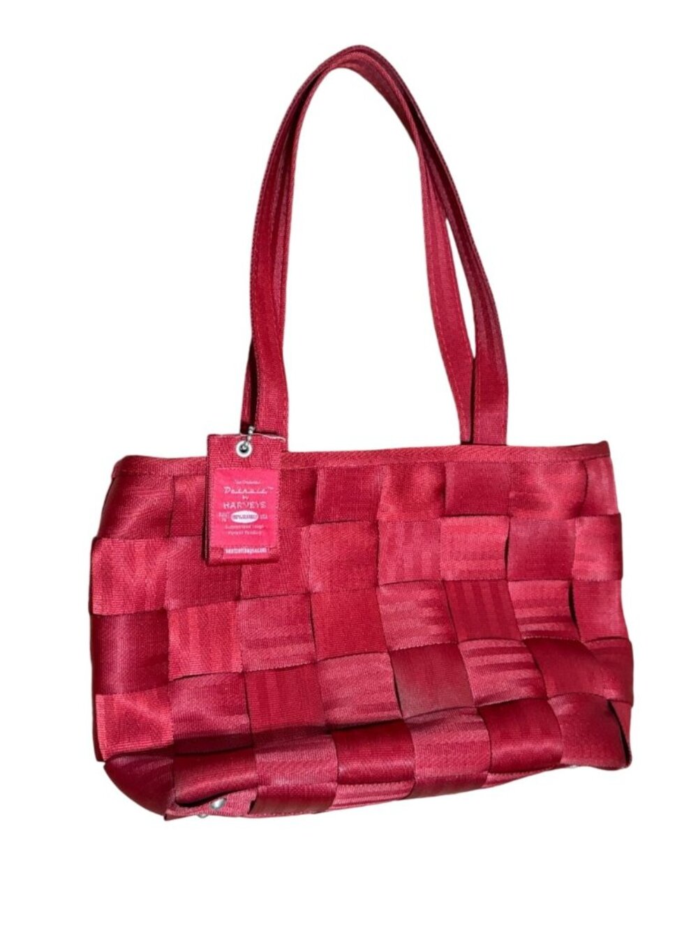 Harveys Red Woven Seatbelt Purse Shoulder Bag Square Charm 9.25"H X 12"D X 4"W